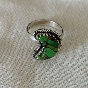 Sterling Silver Turquoise Moon Ring Sz 5/6